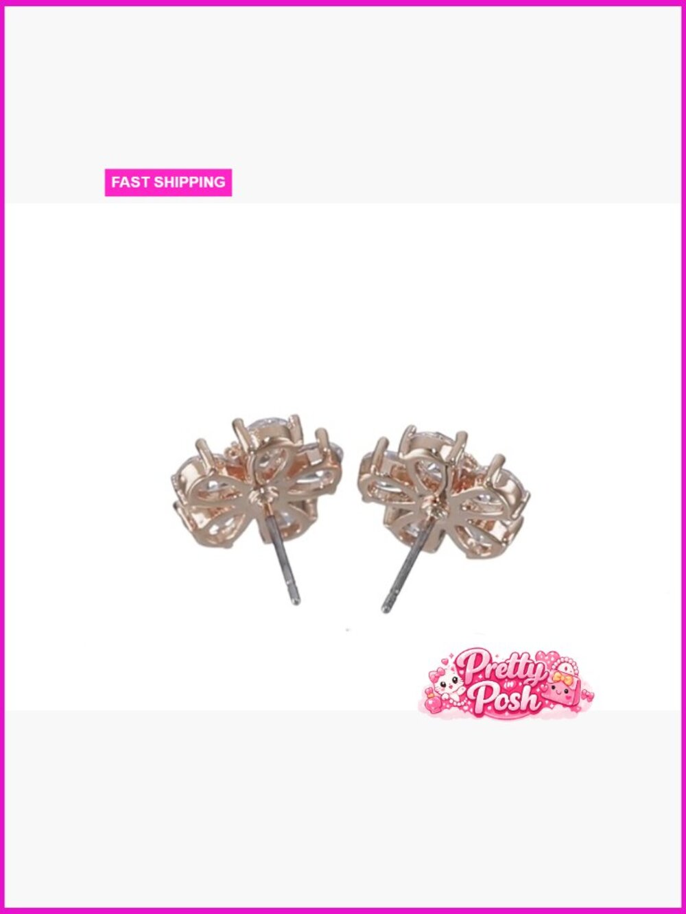 Crystal Flower Stud Earrings Rose Gold Tone Post Back - Picture 4 of 4